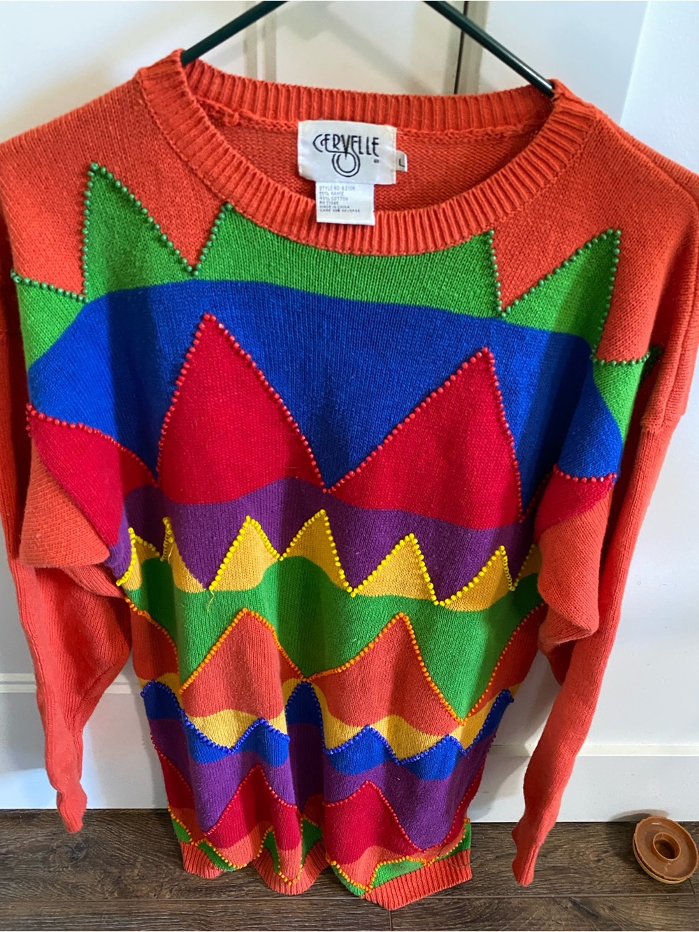 Vintage Women's Multicolor Patterned Crewneck Sweater - Orange